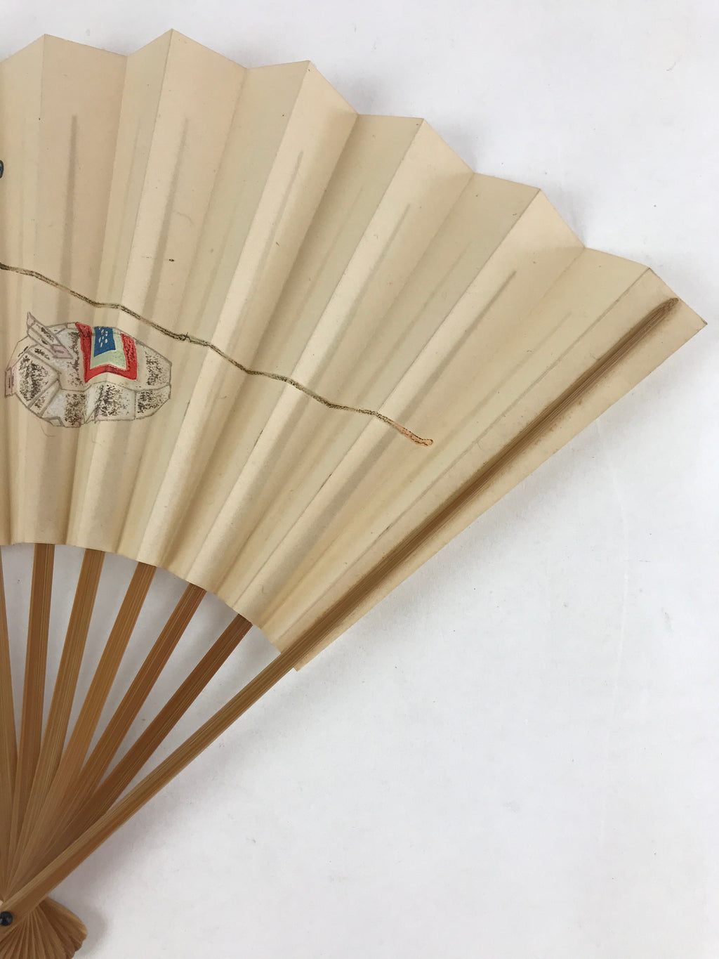 Japanese Folding Fan Sensu Vtg Bamboo Frame Plum Flower Red Seal White 4D683