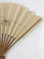 Japanese Folding Fan Sensu Vtg Bamboo Frame Plum Flower Red Seal White 4D683