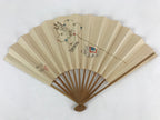 Japanese Folding Fan Sensu Vtg Bamboo Frame Plum Flower Red Seal White 4D683