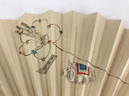 Japanese Folding Fan Sensu Vtg Bamboo Frame Plum Flower Red Seal White 4D683