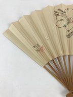 Japanese Folding Fan Sensu Vtg Bamboo Frame Plum Flower Red Seal White 4D683