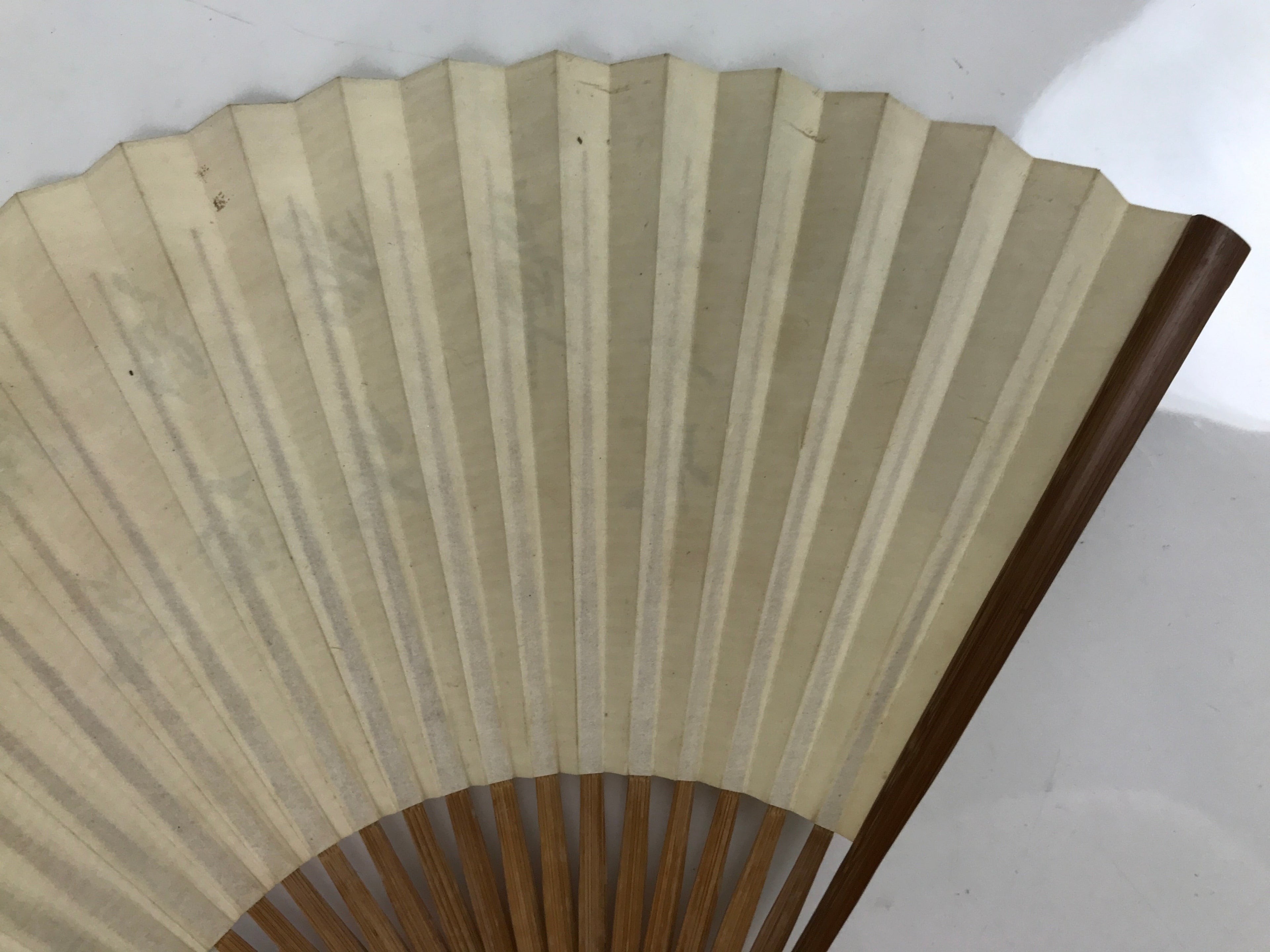 Japanese Folding Fan Sensu Vtg Bamboo Frame Poem Calligraphy Black Beige 4D803