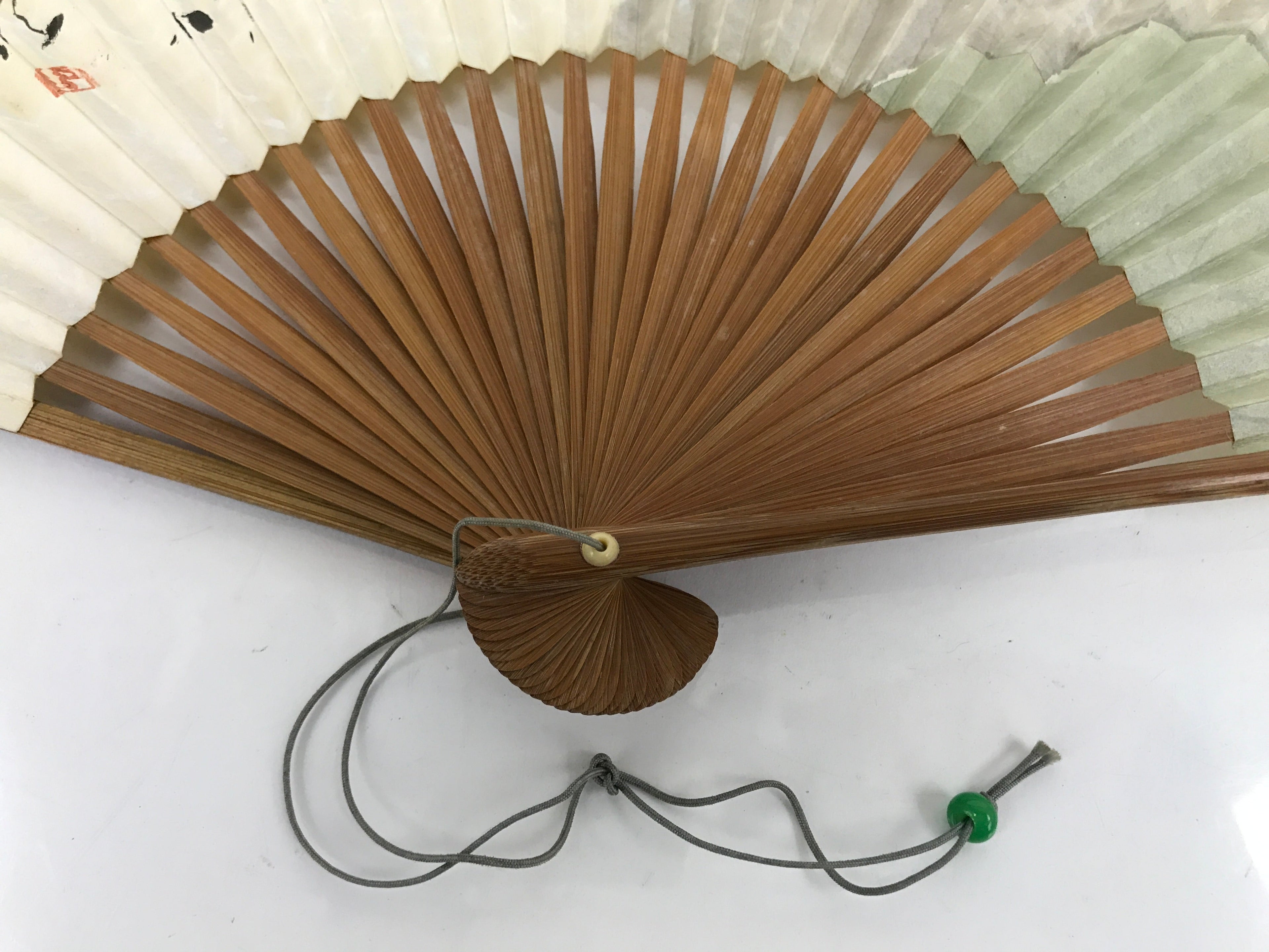 Japanese Folding Fan Sensu Vtg Bamboo Frame Poem Calligraphy Black Beige 4D803