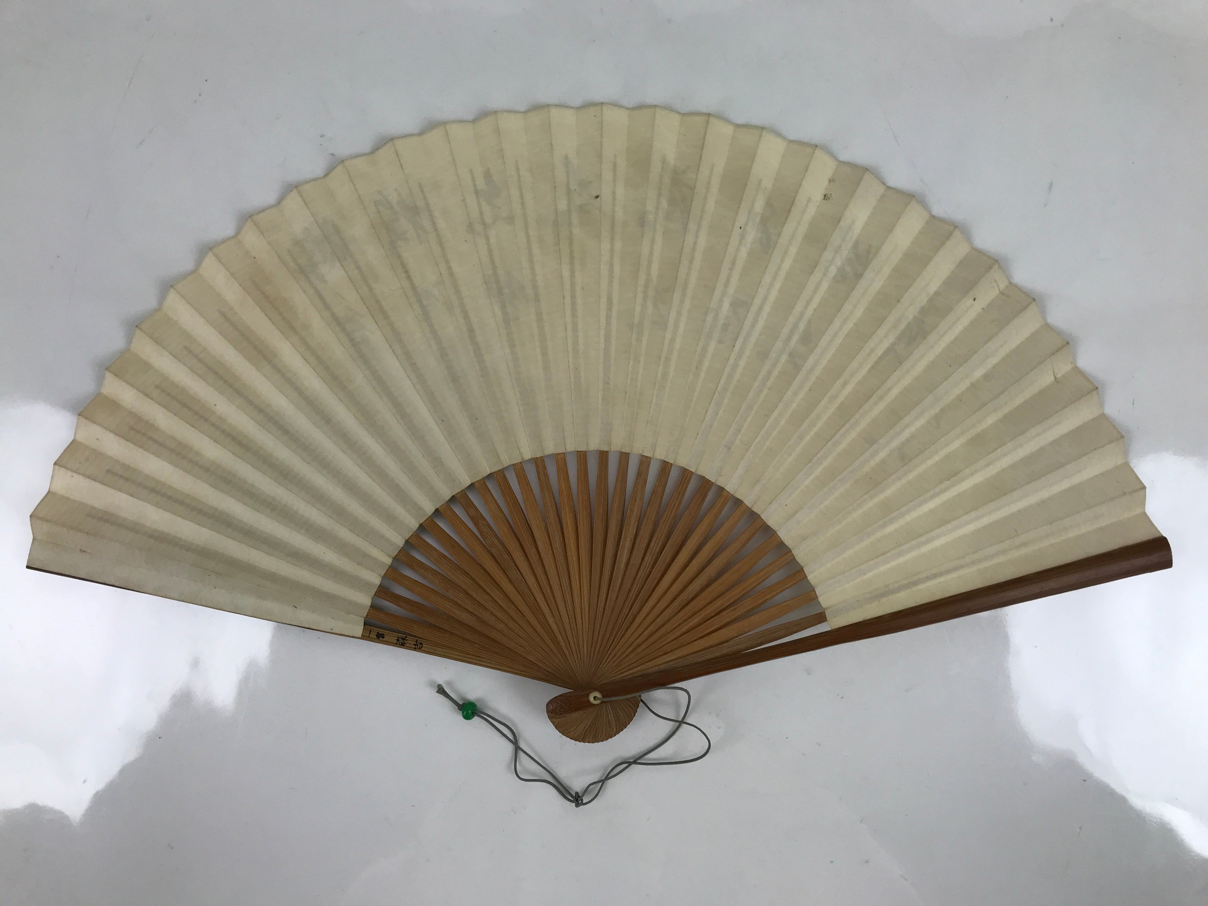 Japanese Folding Fan Sensu Vtg Bamboo Frame Poem Calligraphy Black Beige 4D803