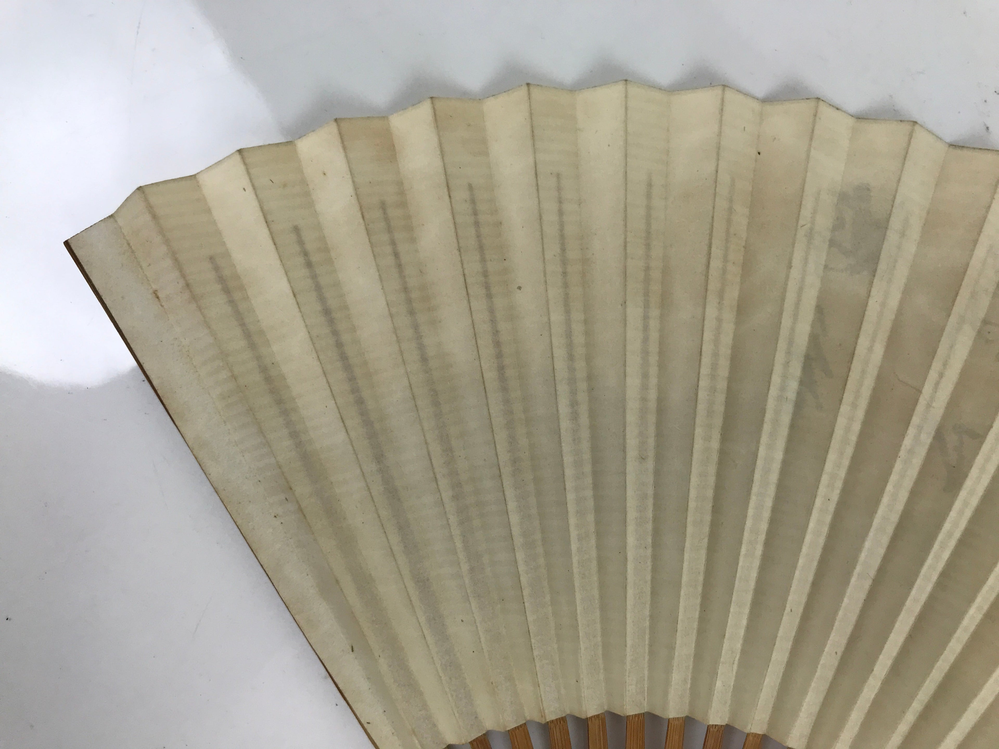 Japanese Folding Fan Sensu Vtg Bamboo Frame Poem Calligraphy Black Beige 4D803