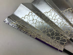 Japanese Folding Fan Sensu Vtg Bamboo Frame Purple Silver Geometric W/ Box 4D698