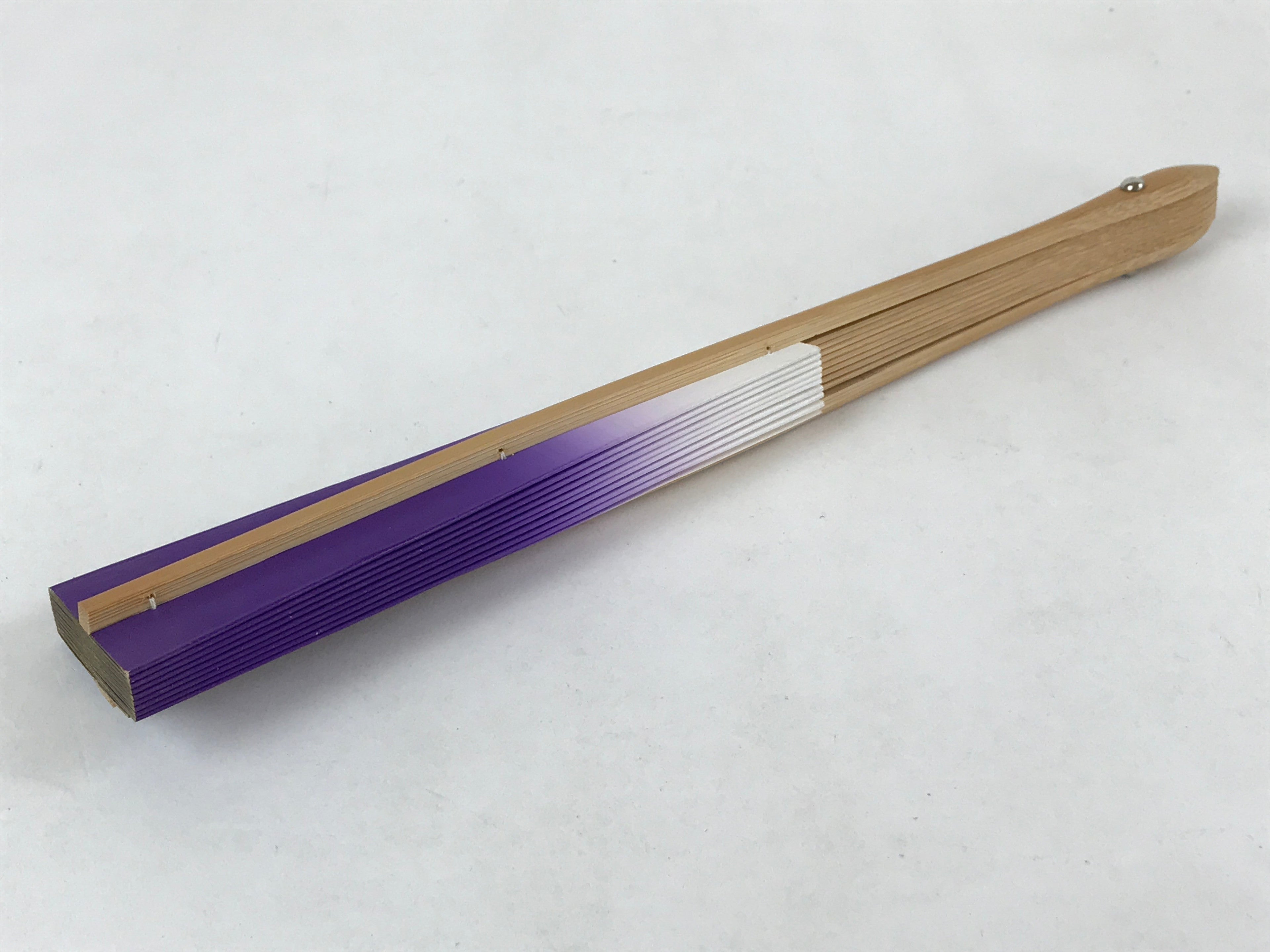 Japanese Folding Fan Sensu Vtg Bamboo Frame Purple White Gradation W/ Box 4D697