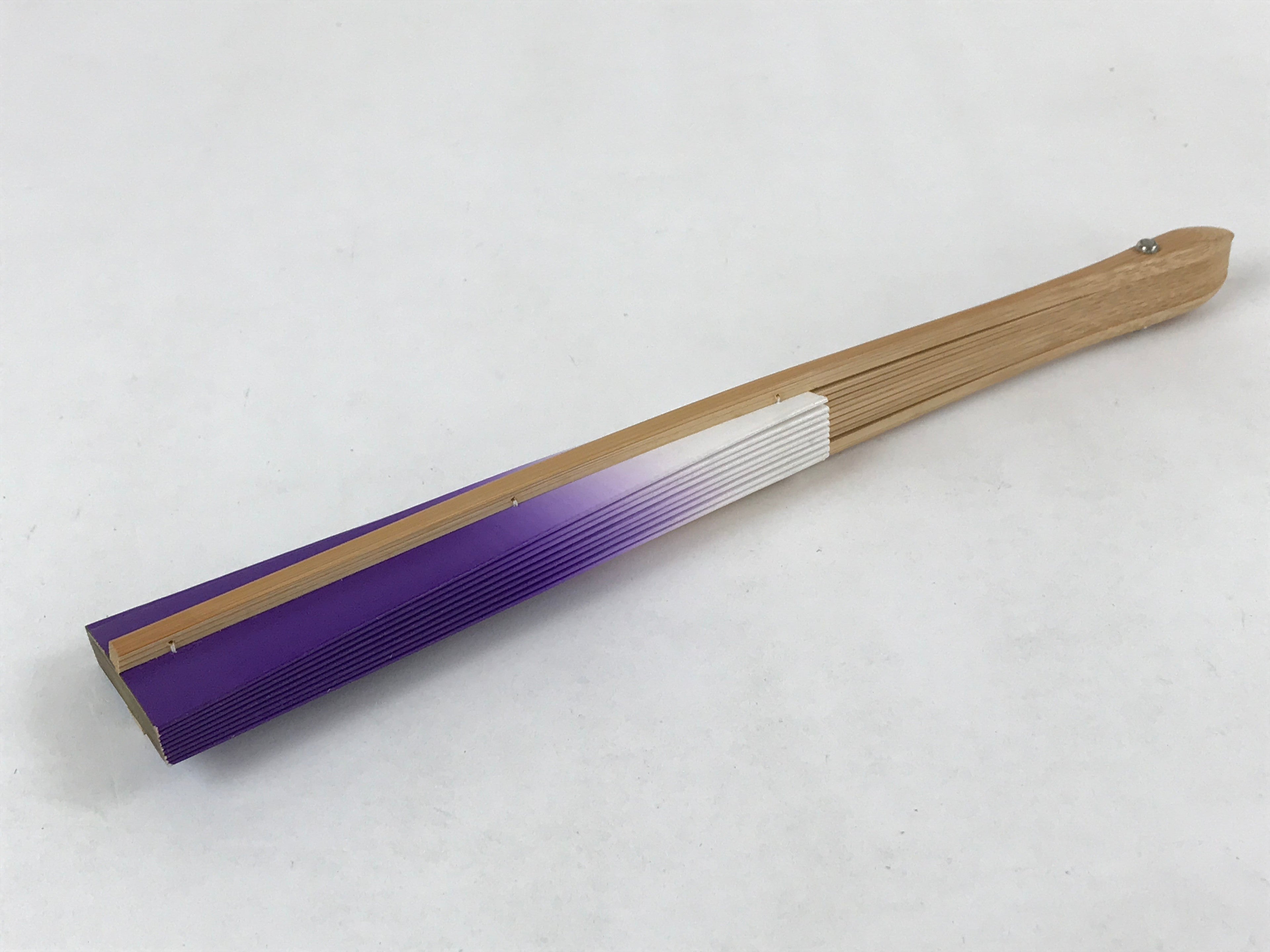 Japanese Folding Fan Sensu Vtg Bamboo Frame Purple White Gradation W/ Box 4D697