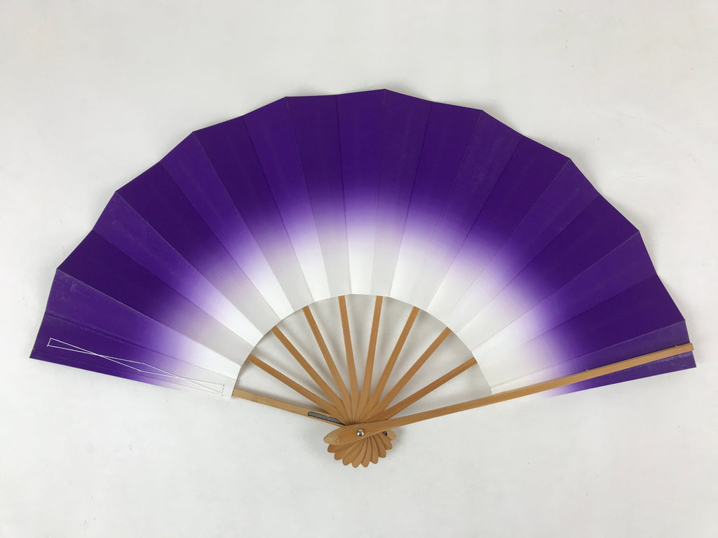 Japanese Folding Fan Sensu Vtg Bamboo Frame Purple White Gradation W/ Box 4D697