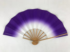 Japanese Folding Fan Sensu Vtg Bamboo Frame Purple White Gradation W/ Box 4D697