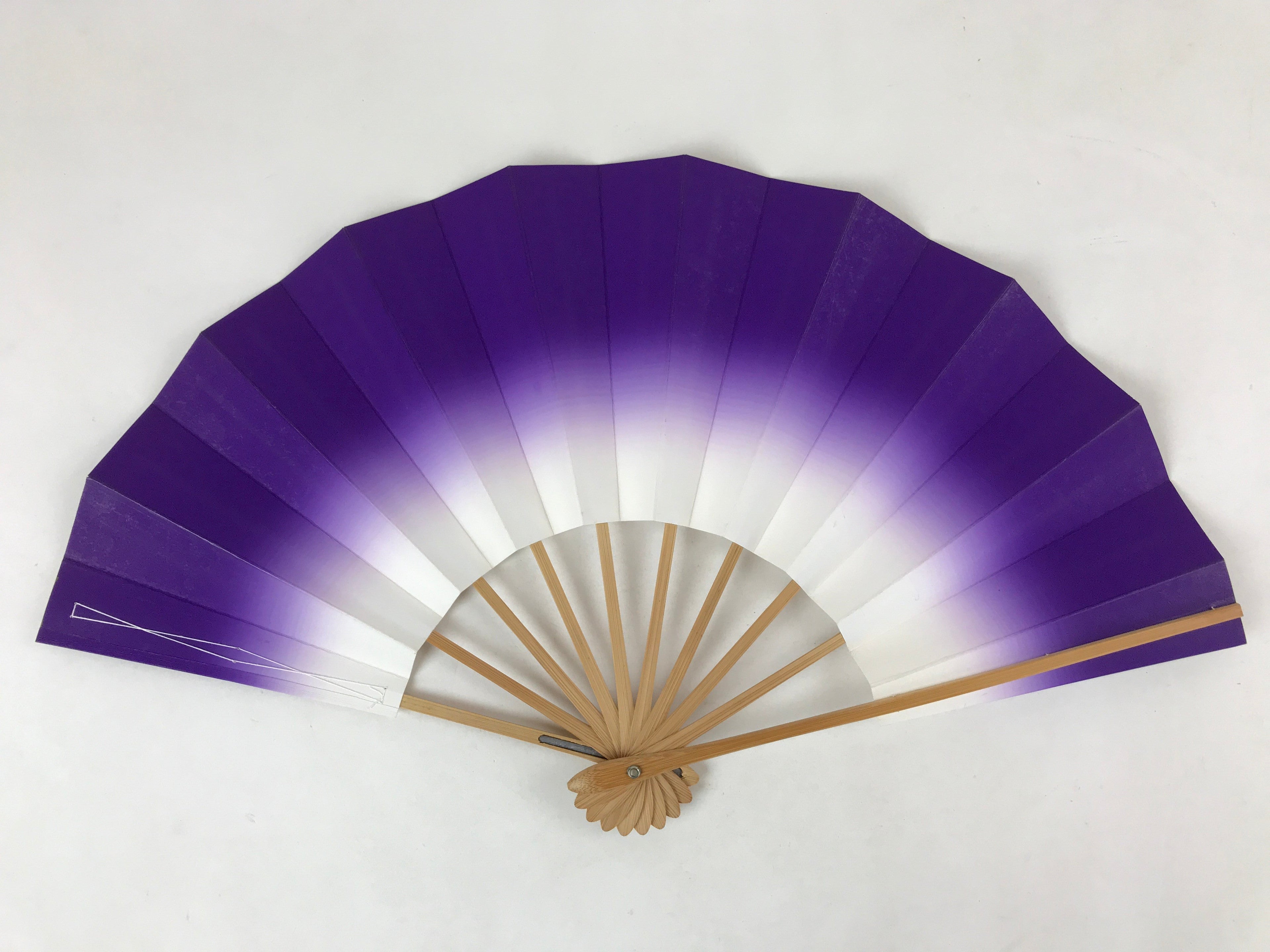 Japanese Folding Fan Sensu Vtg Bamboo Frame Purple White Gradation W/ Box 4D697