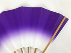 Japanese Folding Fan Sensu Vtg Bamboo Frame Purple White Gradation W/ Box 4D697