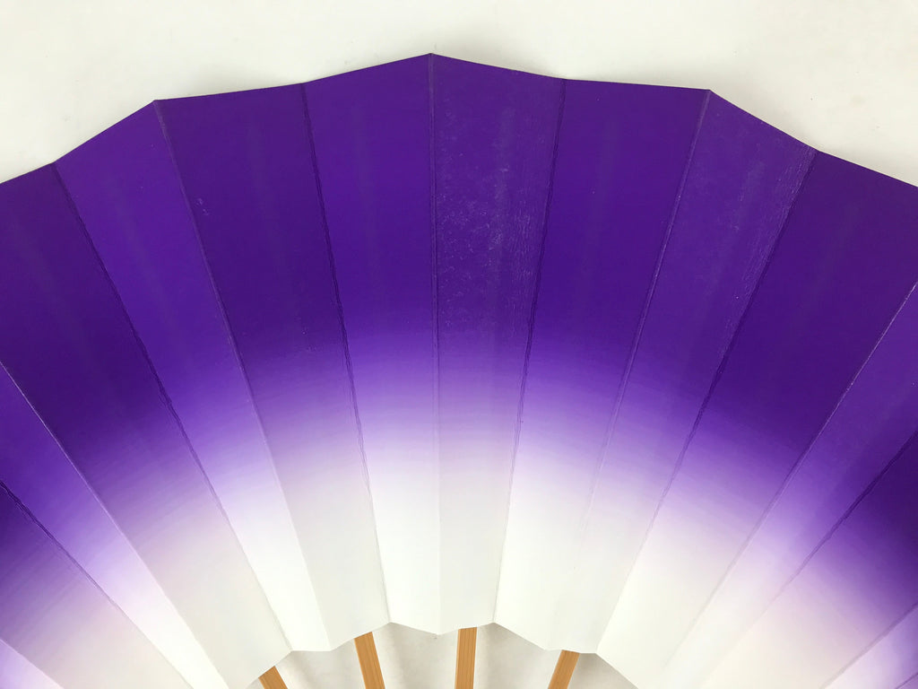 Japanese Folding Fan Sensu Vtg Bamboo Frame Purple White Gradation W/ Box 4D697