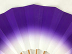 Japanese Folding Fan Sensu Vtg Bamboo Frame Purple White Gradation W/ Box 4D697