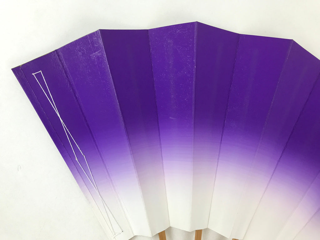 Japanese Folding Fan Sensu Vtg Bamboo Frame Purple White Gradation W/ Box 4D697