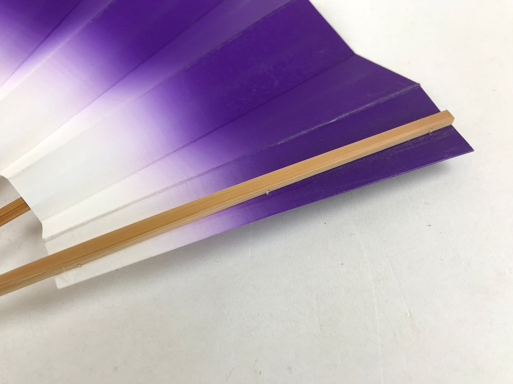 Japanese Folding Fan Sensu Vtg Bamboo Frame Purple White Gradation W/ Box 4D697