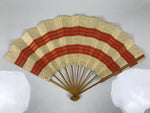 Japanese Folding Fan Sensu Vtg Bamboo Frame Red Beige Gold Waves Pattern 4D892