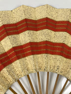 Japanese Folding Fan Sensu Vtg Bamboo Frame Red Beige Gold Waves Pattern 4D892