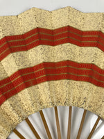 Japanese Folding Fan Sensu Vtg Bamboo Frame Red Beige Gold Waves Pattern 4D892