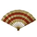 Japanese Folding Fan Sensu Vtg Bamboo Frame Red Beige Gold Waves Pattern 4D892