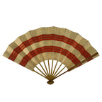 Japanese Folding Fan Sensu Vtg Bamboo Frame Red Beige Gold Waves Pattern 4D892