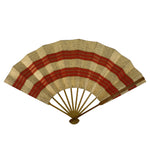 Japanese Folding Fan Sensu Vtg Bamboo Frame Red Beige Gold Waves Pattern 4D892