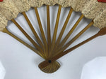 Japanese Folding Fan Sensu Vtg Bamboo Frame Red Beige Gold Waves Pattern 4D953