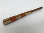 Japanese Folding Fan Sensu Vtg Bamboo Frame Red Beige Gold Waves Pattern 4D953