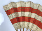 Japanese Folding Fan Sensu Vtg Bamboo Frame Red Beige Gold Waves Pattern 4D953