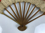 Japanese Folding Fan Sensu Vtg Bamboo Frame Red Beige Gold Waves Pattern 4D953