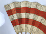 Japanese Folding Fan Sensu Vtg Bamboo Frame Red Beige Gold Waves Pattern 4D953