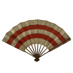 Japanese Folding Fan Sensu Vtg Bamboo Frame Red Beige Gold Waves Pattern 4D953