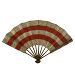 Japanese Folding Fan Sensu Vtg Bamboo Frame Red Beige Gold Waves Pattern 4D953