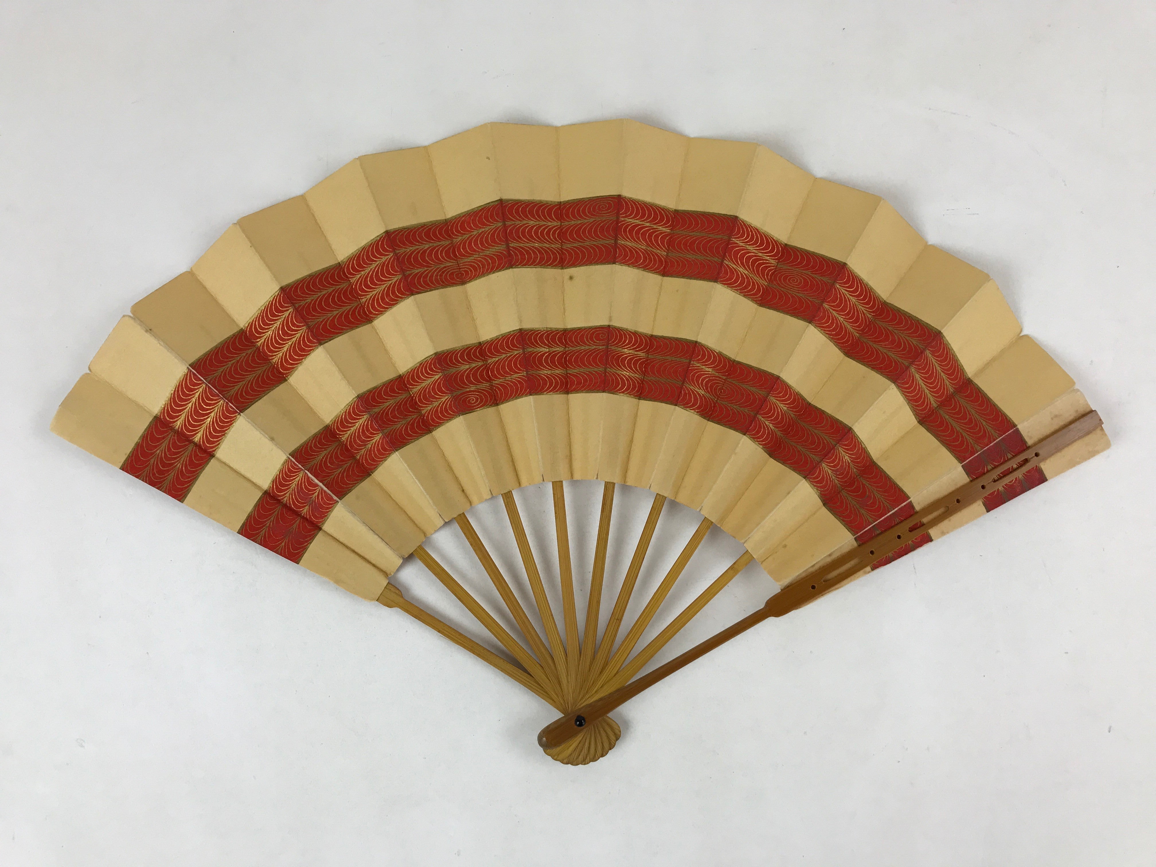 扇子　Sensu ALICE SYNDROME Japanese Folding Fan Sensu Vtg Bamboo Frame Red Yellow Gold Waves