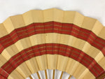 Japanese Folding Fan Sensu Vtg Bamboo Frame Red Yellow Gold Waves Pattern 4D695