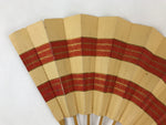 Japanese Folding Fan Sensu Vtg Bamboo Frame Red Yellow Gold Waves Pattern 4D695