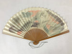 Japanese Folding Fan Sensu Vtg Bamboo Frame Retro Woman Cityscape Design 4D750