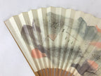 Japanese Folding Fan Sensu Vtg Bamboo Frame Retro Woman Cityscape Design 4D750