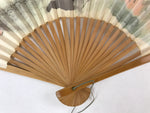 Japanese Folding Fan Sensu Vtg Bamboo Frame Retro Woman Cityscape Design 4D750