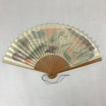 Japanese Folding Fan Sensu Vtg Bamboo Frame Retro Woman Cityscape Design 4D750