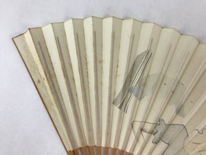 Japanese Folding Fan Sensu Vtg Bamboo Frame Retro Woman Cityscape Design 4D757