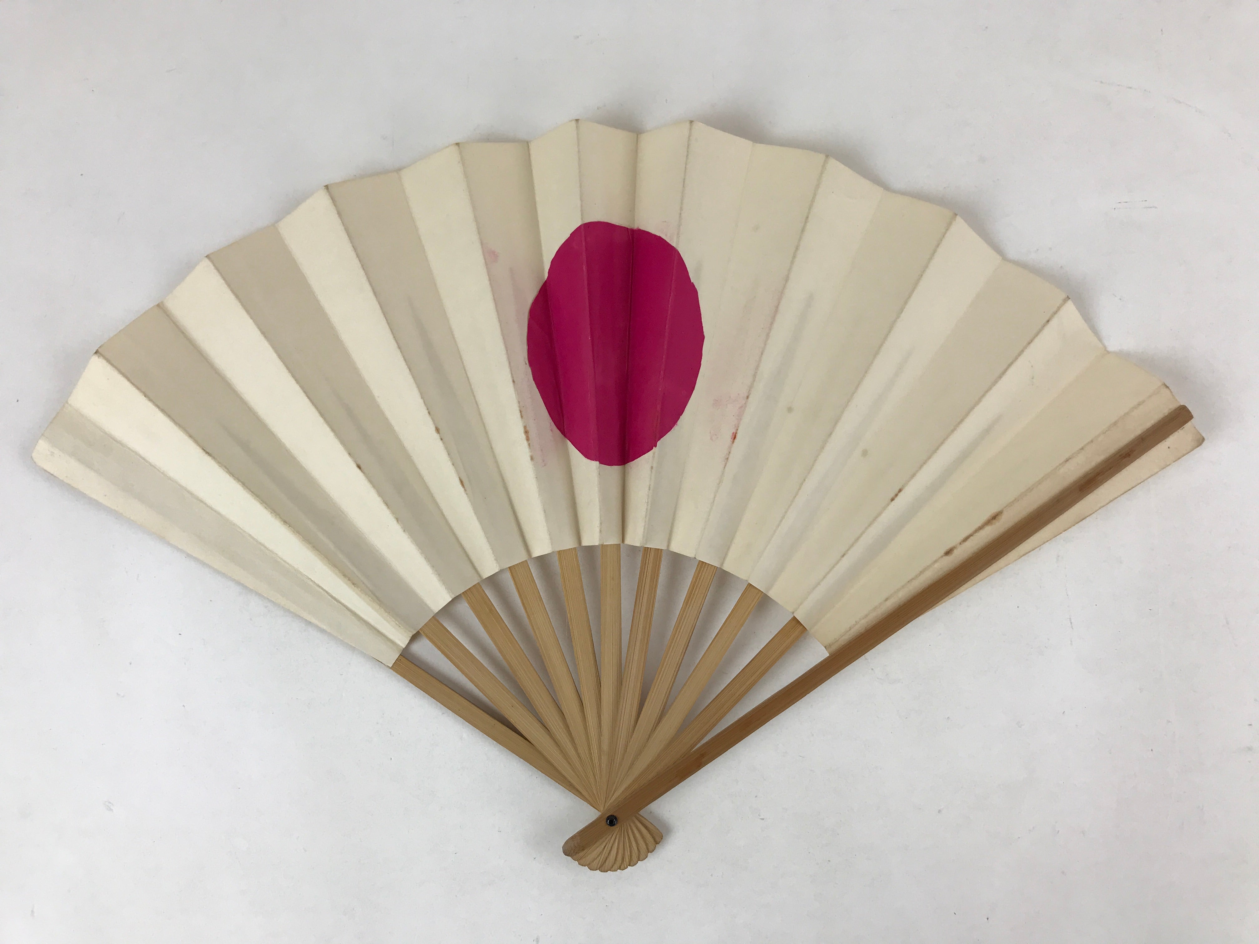 Japanese Folding Fan Sensu Vtg Bamboo Frame Rising Sun National Flag Red 4D738