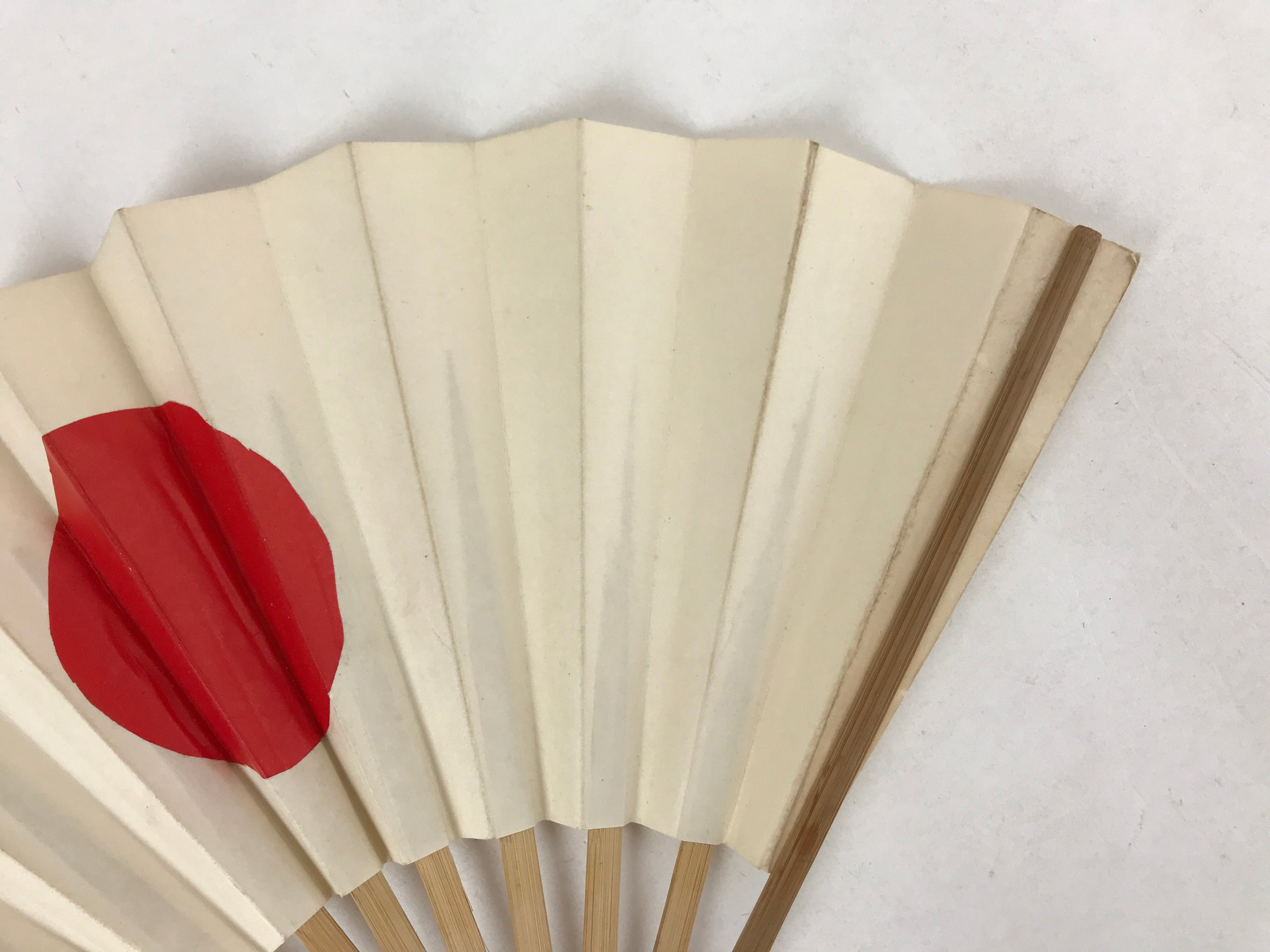 Japanese Folding Fan Sensu Vtg Bamboo Frame Rising Sun National Flag Red 4D738