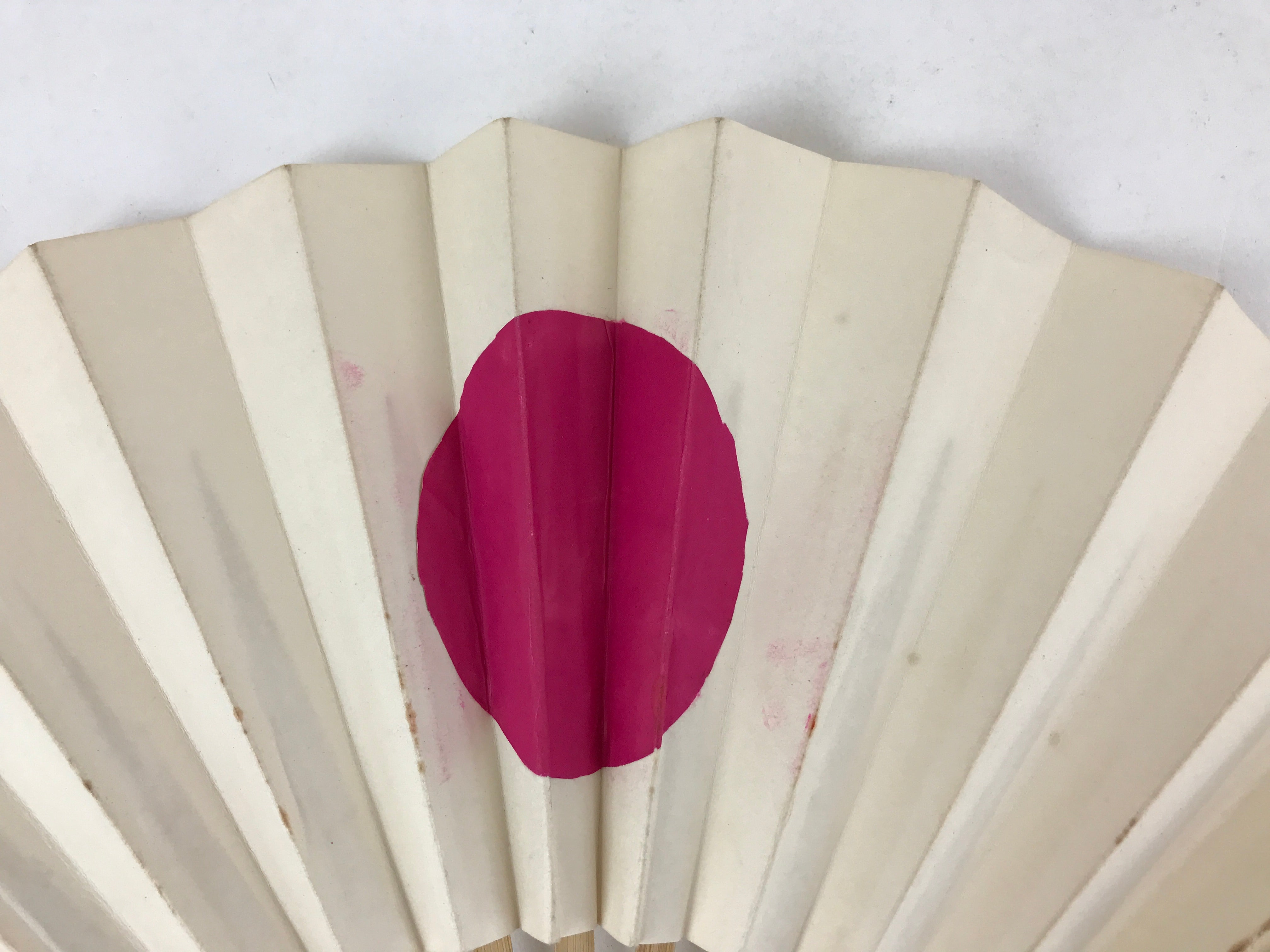 Japanese Folding Fan Sensu Vtg Bamboo Frame Rising Sun National Flag Red 4D738