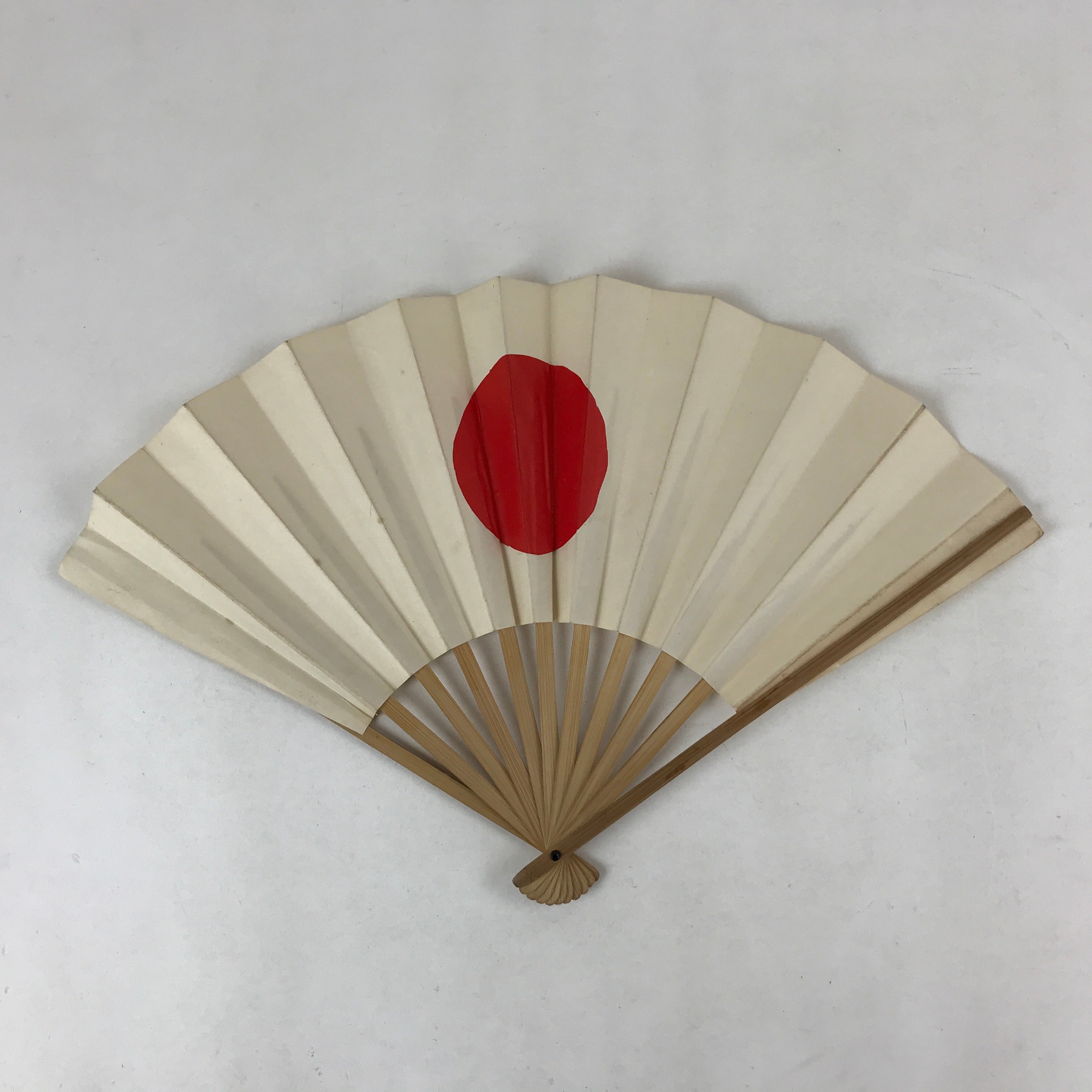 Japanese Folding Fan Sensu Vtg Bamboo Frame Rising Sun National Flag Red 4D738