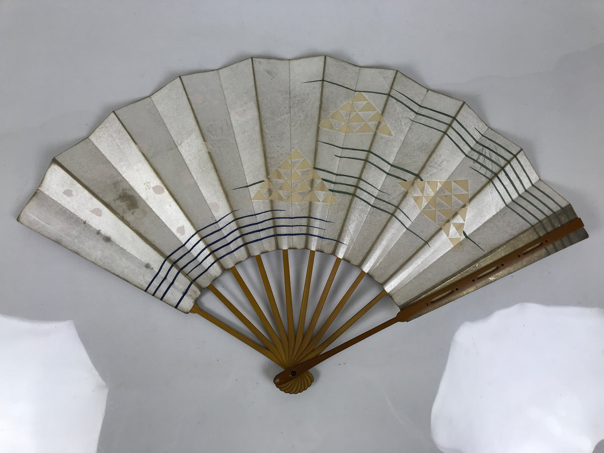 Japanese Folding Fan Sensu Vtg Bamboo Frame Sakura Petal Uroku Pattern 4D952