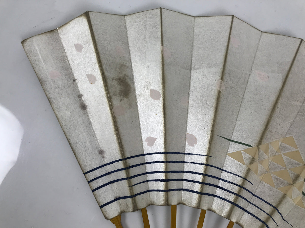 Japanese Folding Fan Sensu Vtg Bamboo Frame Sakura Petal Uroku Pattern 4D952