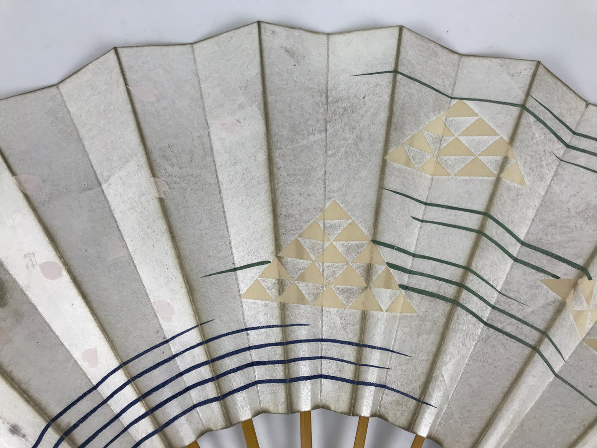 Japanese Folding Fan Sensu Vtg Bamboo Frame Sakura Petal Uroku Pattern 4D952