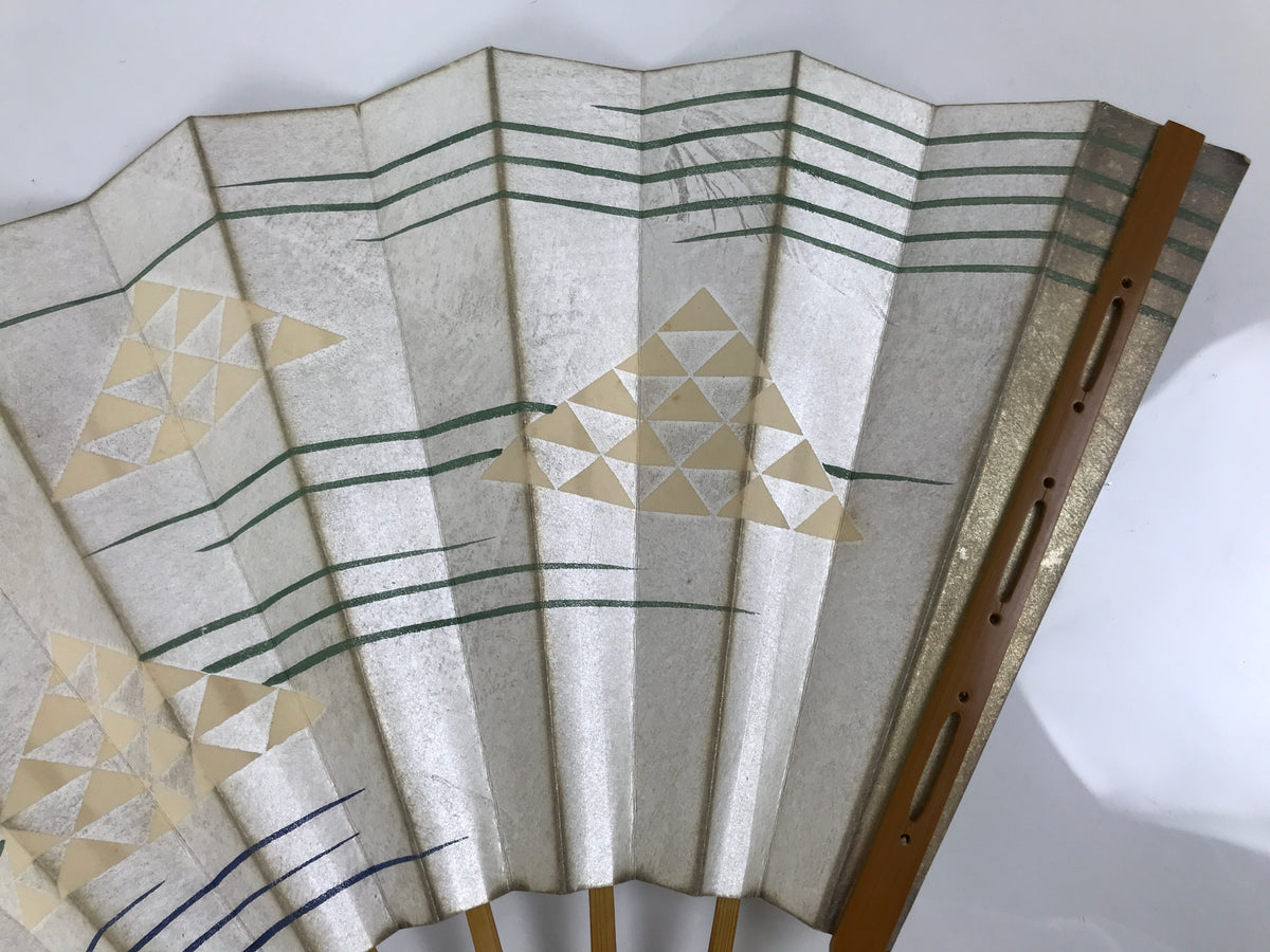 Japanese Folding Fan Sensu Vtg Bamboo Frame Sakura Petal Uroku Pattern 4D952