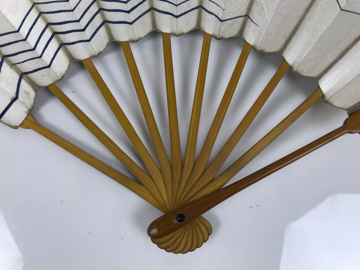 Japanese Folding Fan Sensu Vtg Bamboo Frame Sakura Petal Uroku Pattern 4D952